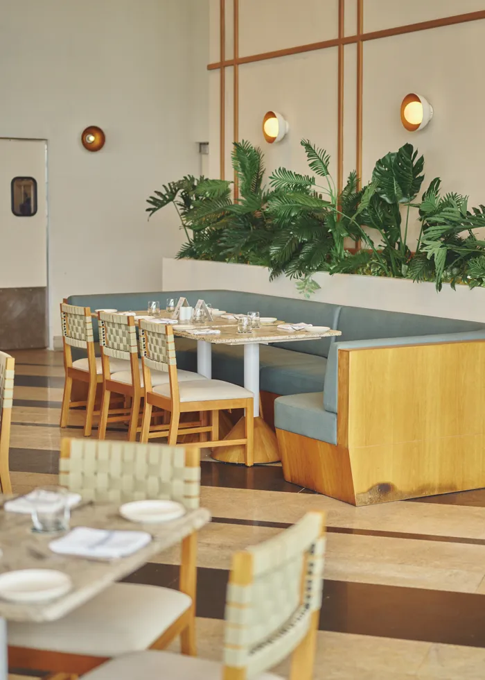 tables under greenery